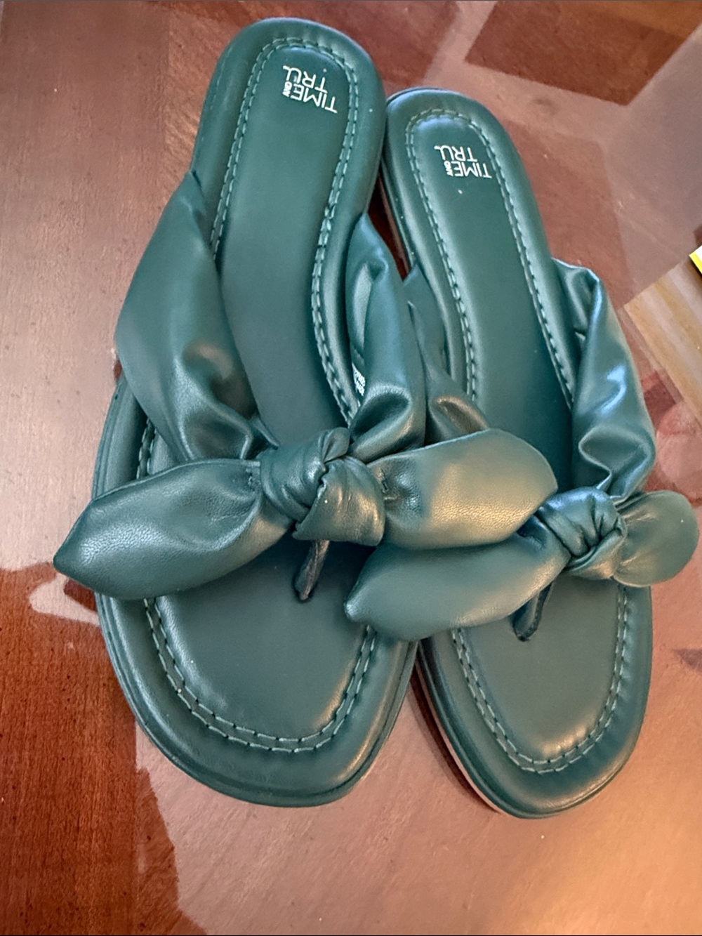 Time and Tru Teal Knotted Slide Sandals for Women